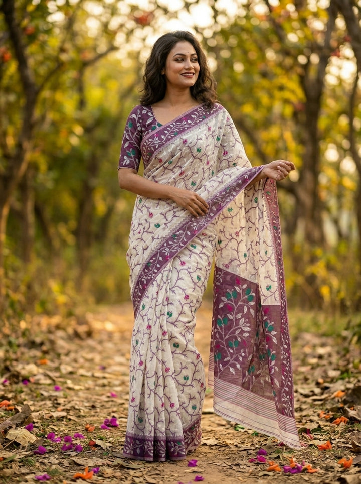 Kolkata Komol Cotton Silk Saree ( Purple )