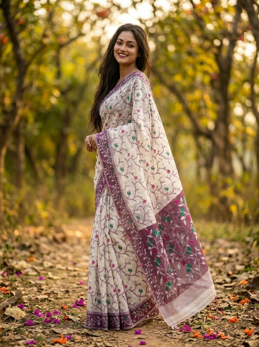 Kolkata Komol Cotton Silk Saree ( Purple )