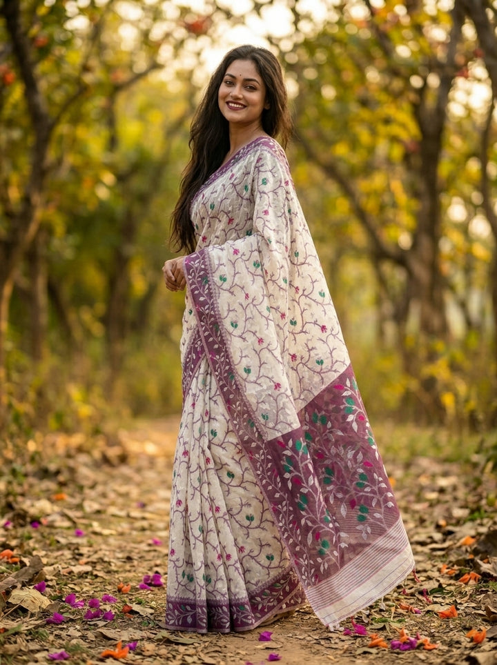 Kolkata Komol Cotton Silk Saree ( Purple )