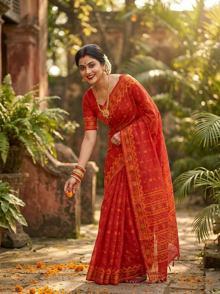 Nabanita Bengal Jamdani Saree (Red)