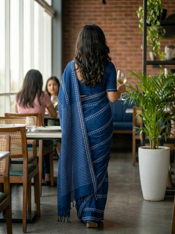 Desi Diva Drape Cotton Saree ( Blue)