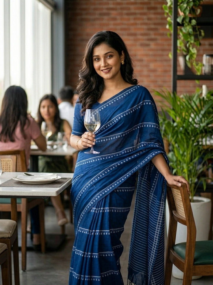 Desi Diva Drape Cotton Saree ( Blue)