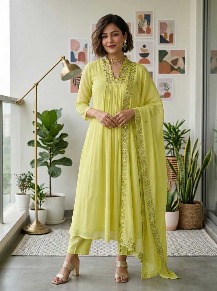 Lemon Crush Cotton Kurti Set (Yellow)