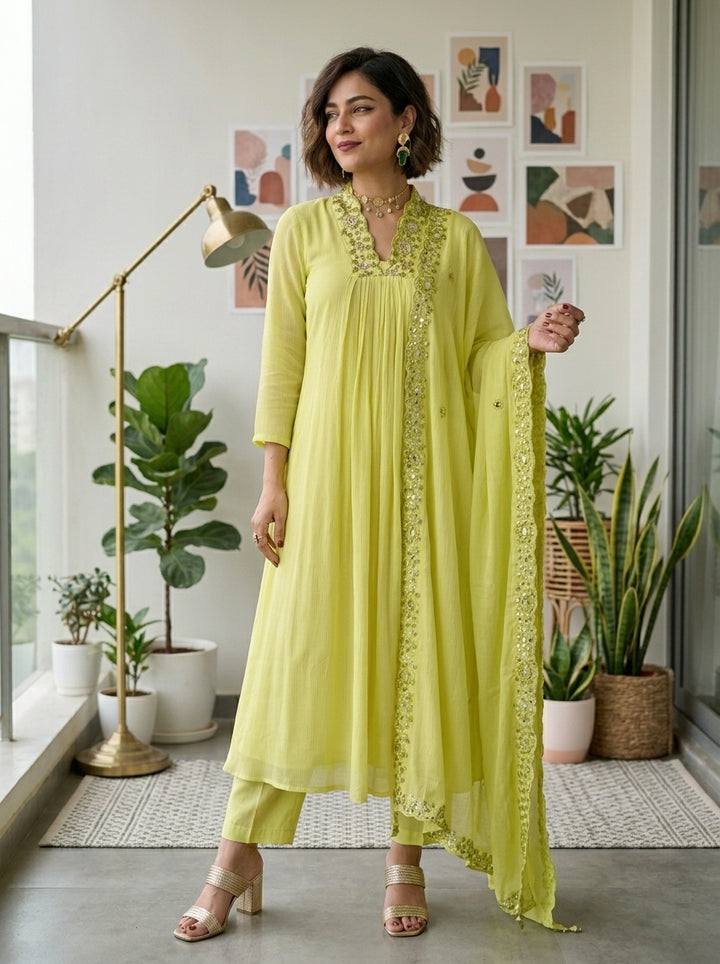 Lemon Crush Cotton Kurti Set (Yellow)