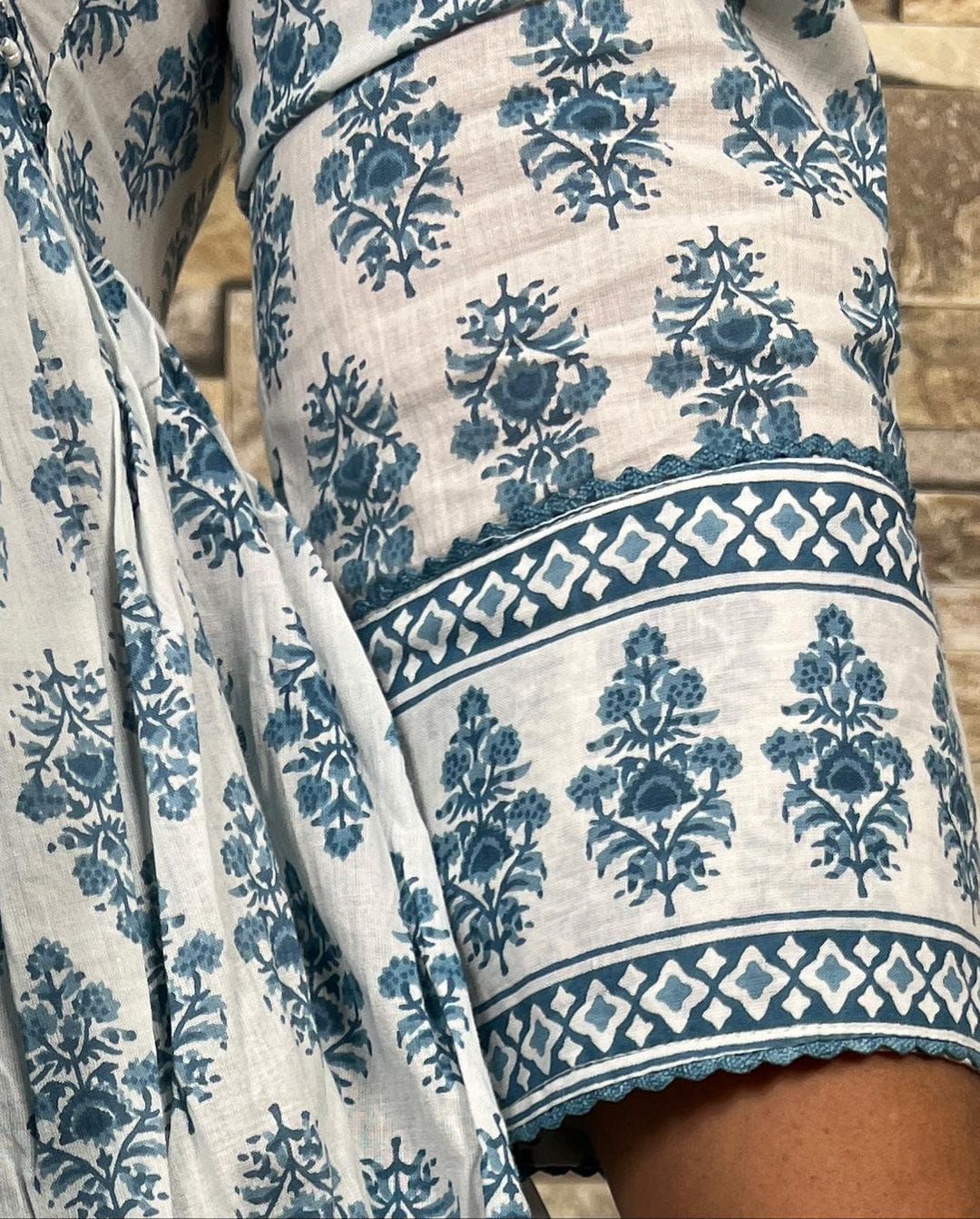 White Blue Anarkali Kurti Set