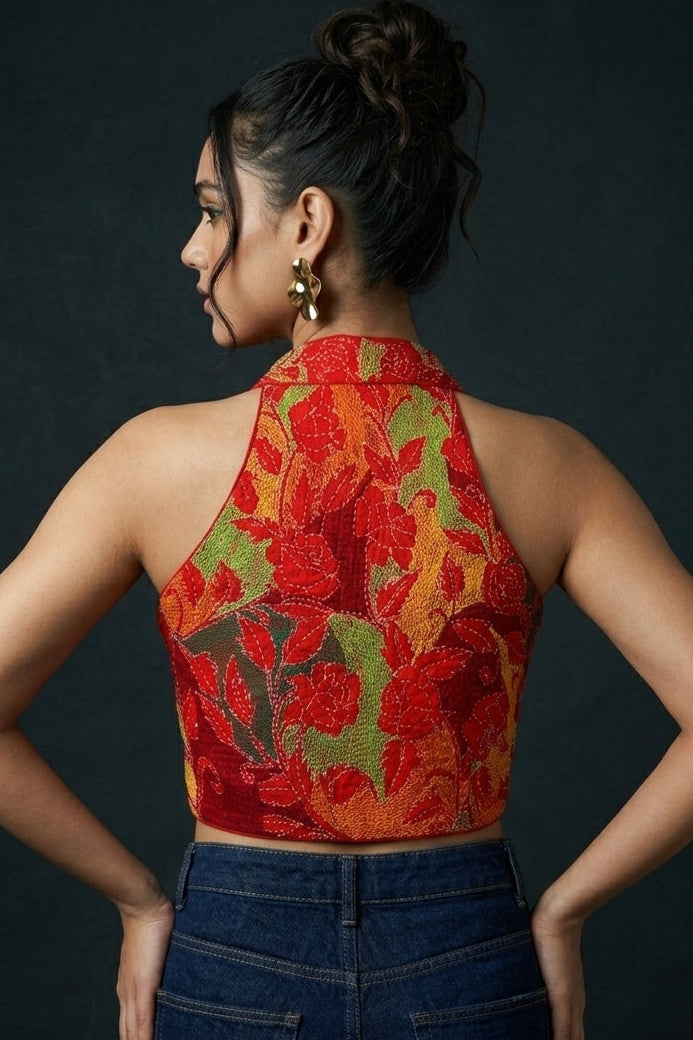 Rustic Rose Kantha Stitch Blouse