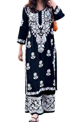 Extreme Contrast Chikankari Kurti Set