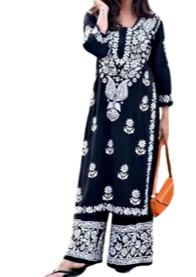 Extreme Contrast Chikankari Kurti Set