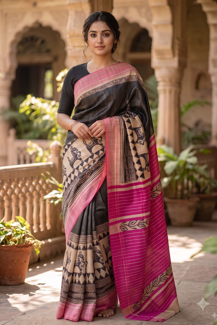 Aabhaangi Ghicha Tussar Silk Saree