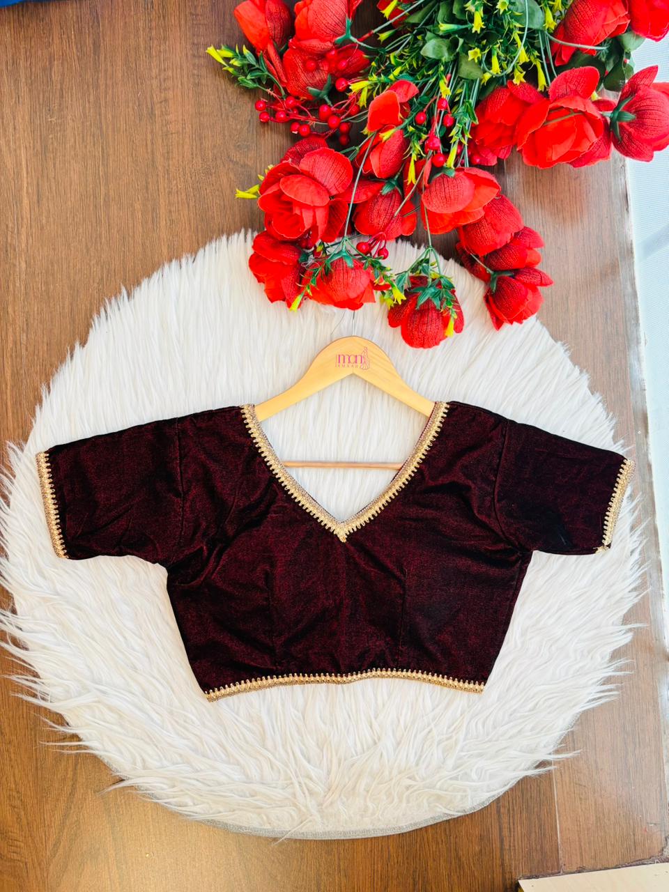 Classic Maroon V-Neck Zari Blouse