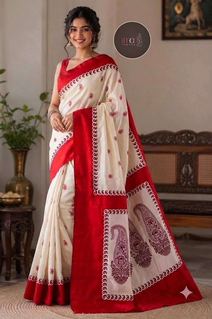 Ranga Shubhra Traditional Semi Tussar Silk Saree