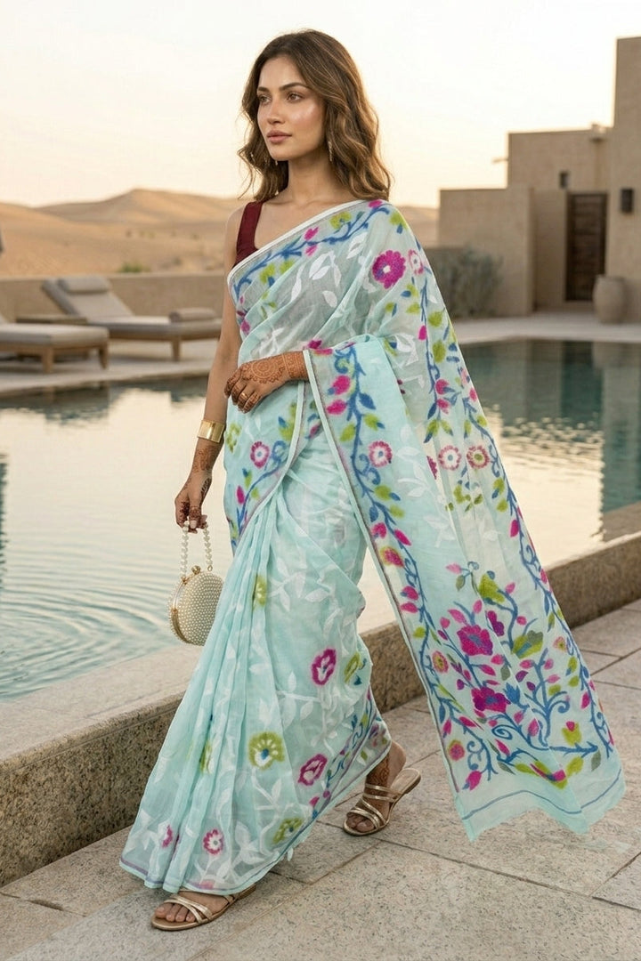 Neel Megh Dhakai Jamdani Saree