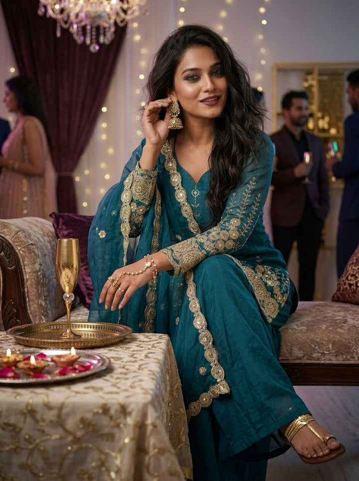Seafoam Glow Partywear Kurti Set