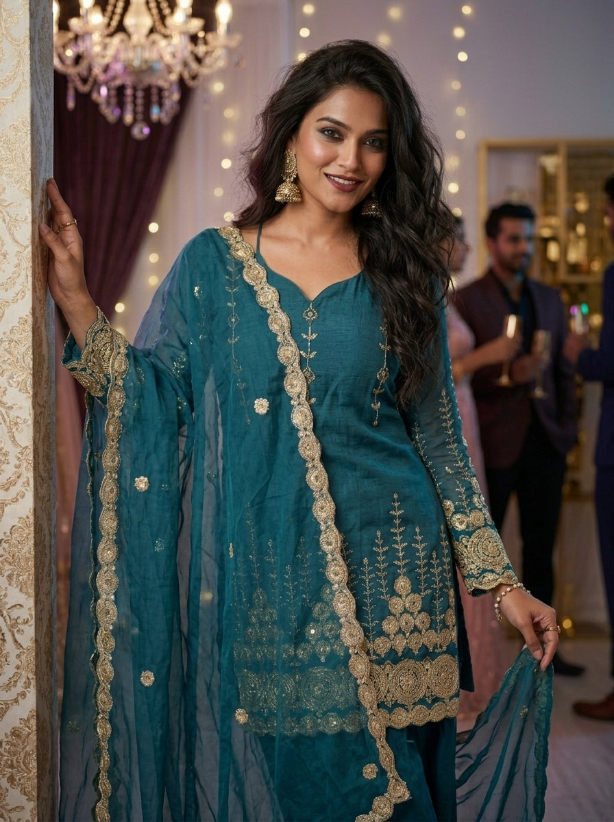Seafoam Glow Partywear Kurti Set