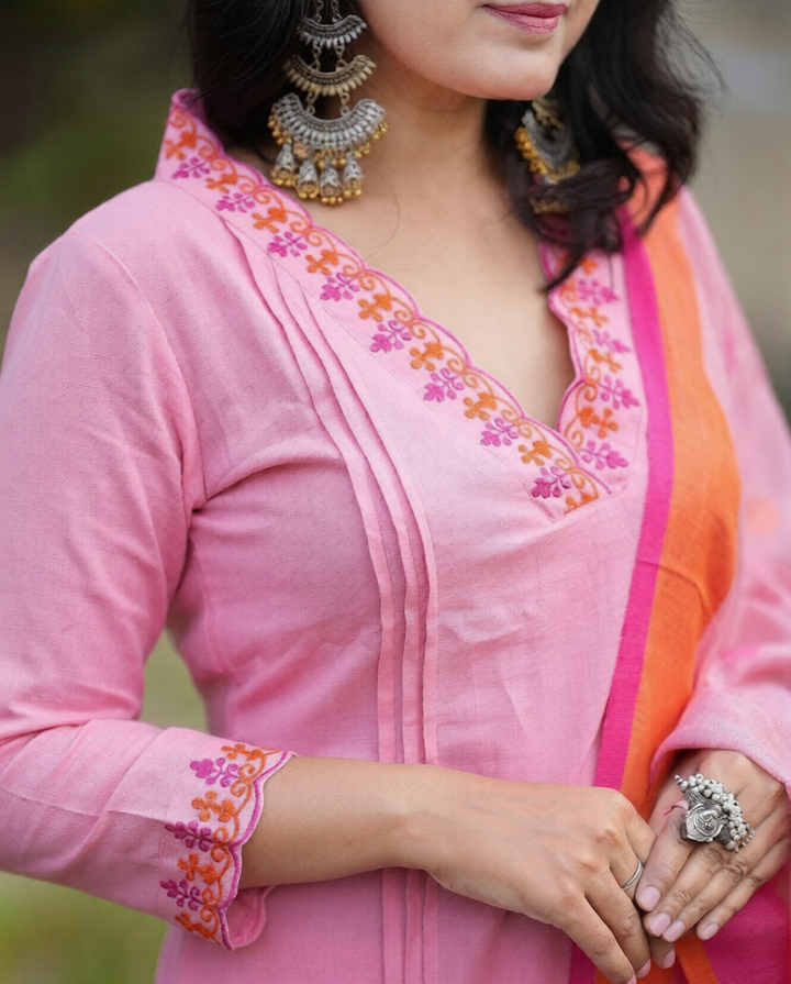 Pink Blossom - Designer Cotton Kurti Set