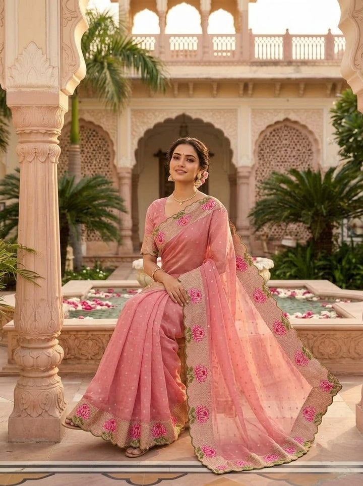 Emerald Noir- Moss Chiffon Saree Mirror Work