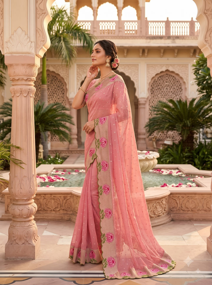Emerald Noir- Moss Chiffon Saree Mirror Work