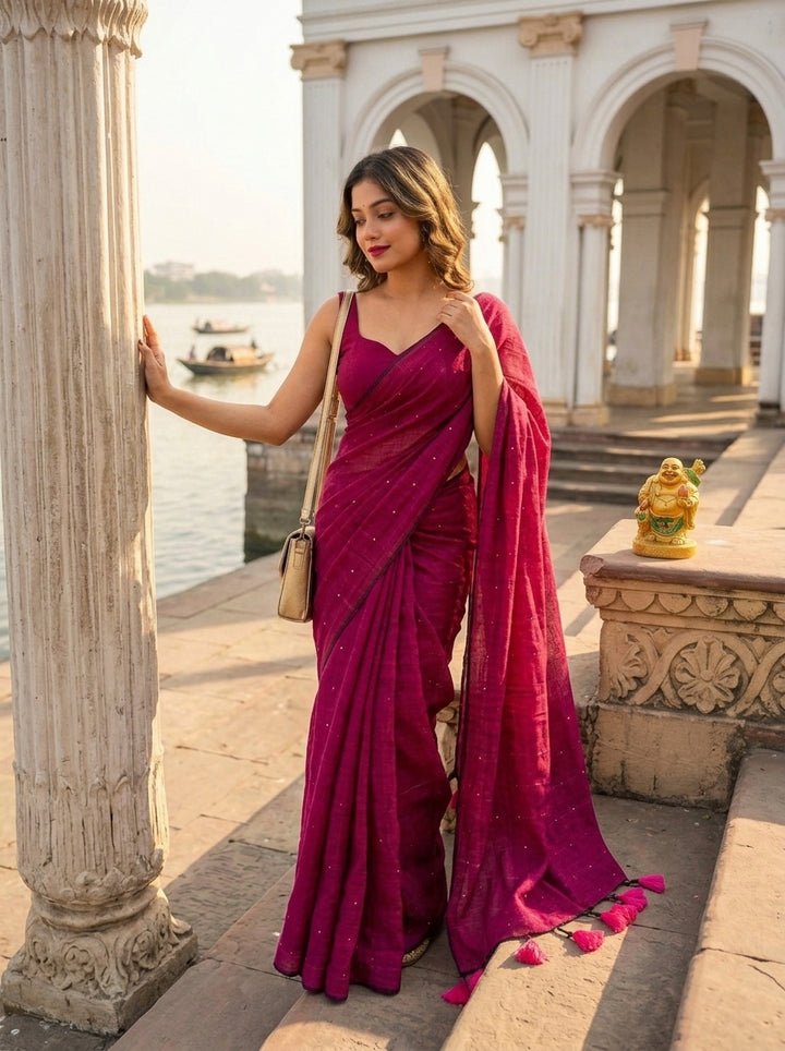Kumkum Kavya  Khadi Cotton Sequence Saree