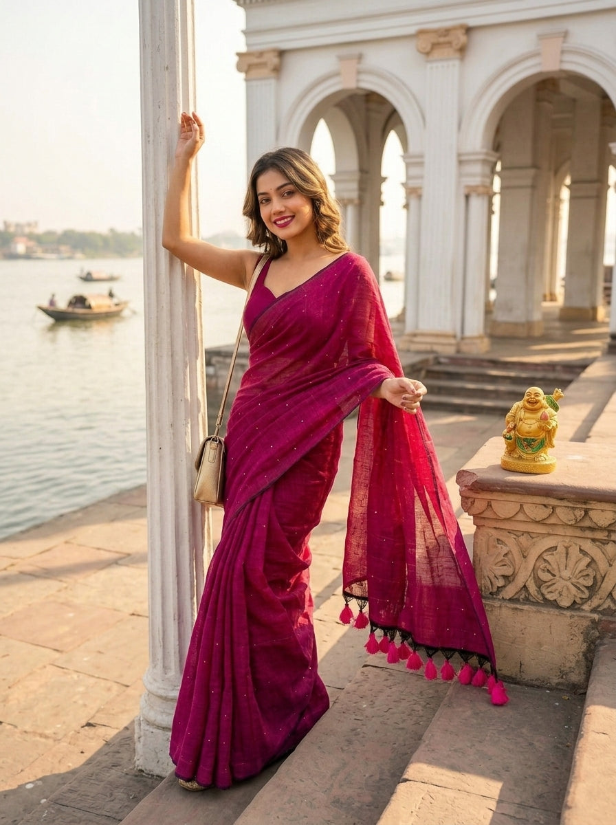Kumkum Kavya  Khadi Cotton Sequence Saree