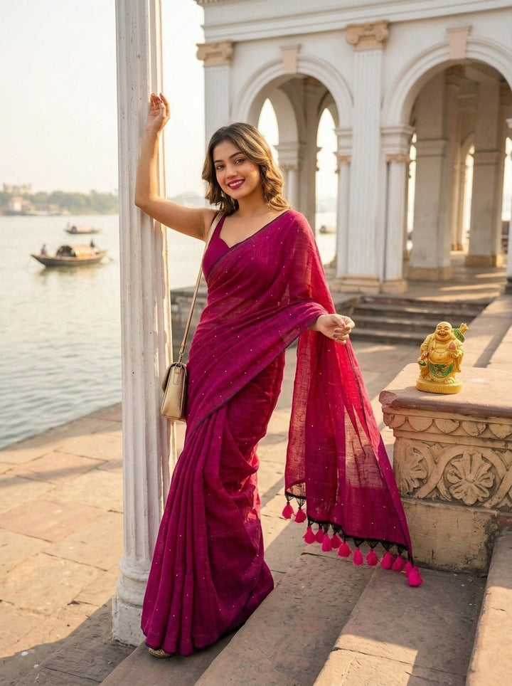 Kumkum Kavya  Khadi Cotton Sequence Saree