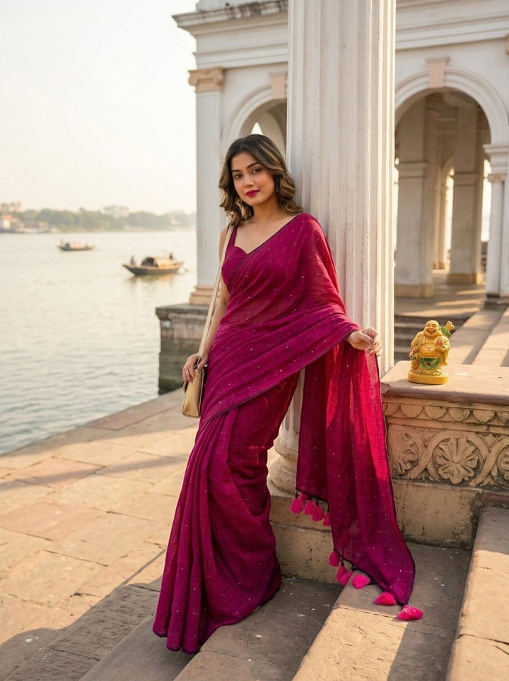 Kumkum Kavya  Khadi Cotton Sequence Saree