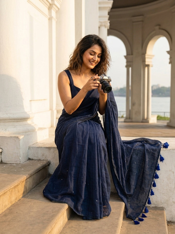 Kumkum Kavya  Khadi Cotton Sequence Saree