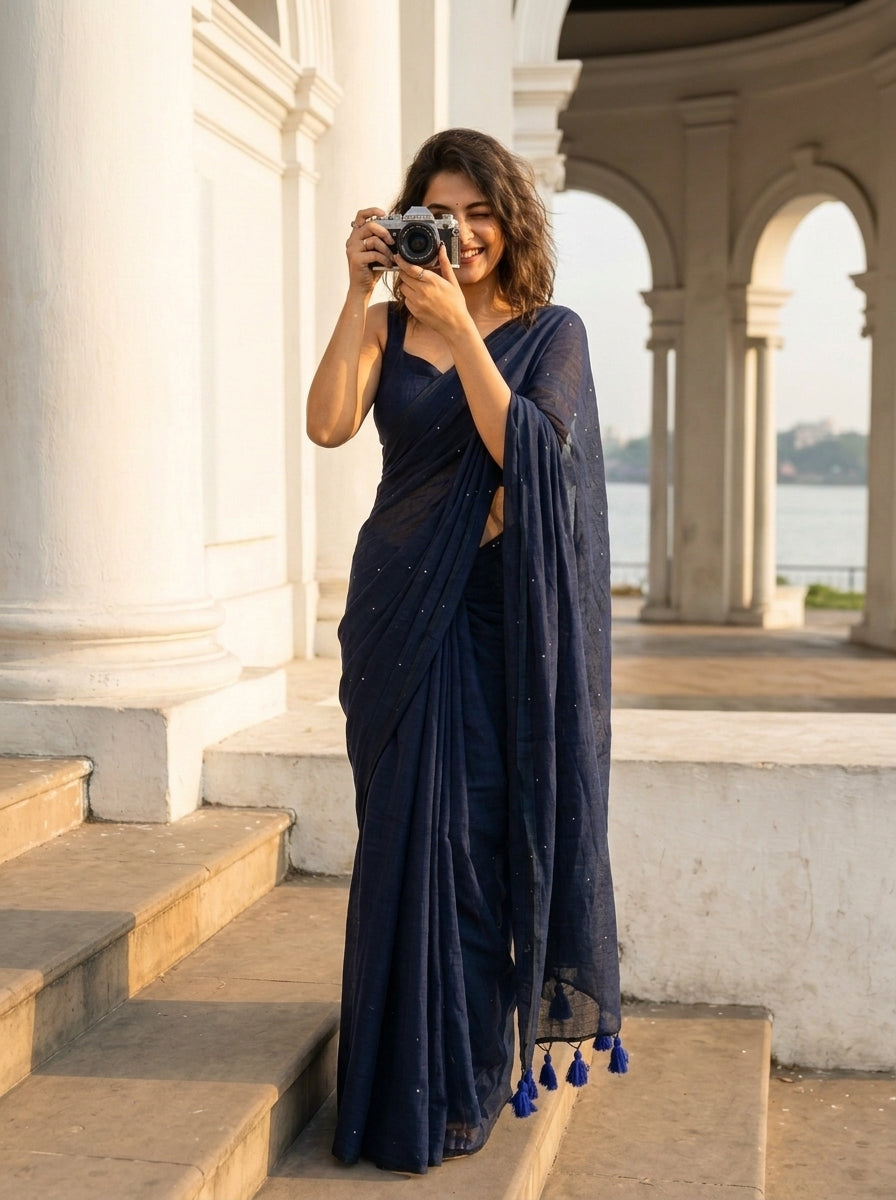 Kumkum Kavya  Khadi Cotton Sequence Saree