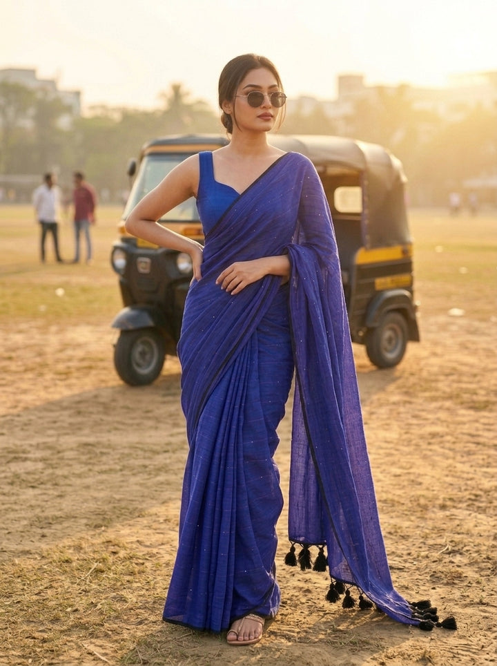 Kumkum Kavya  Khadi Cotton Sequence Saree