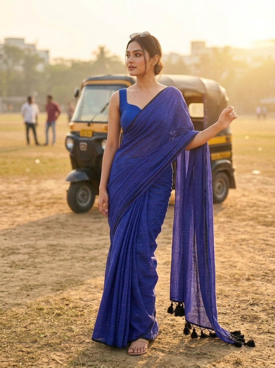 Kumkum Kavya  Khadi Cotton Sequence Saree