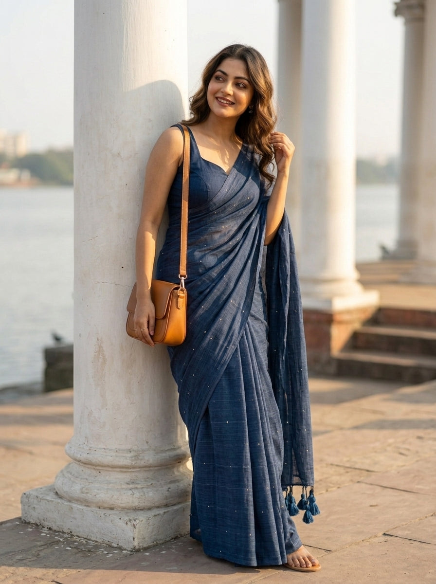 Kumkum Kavya  Khadi Cotton Sequence Saree