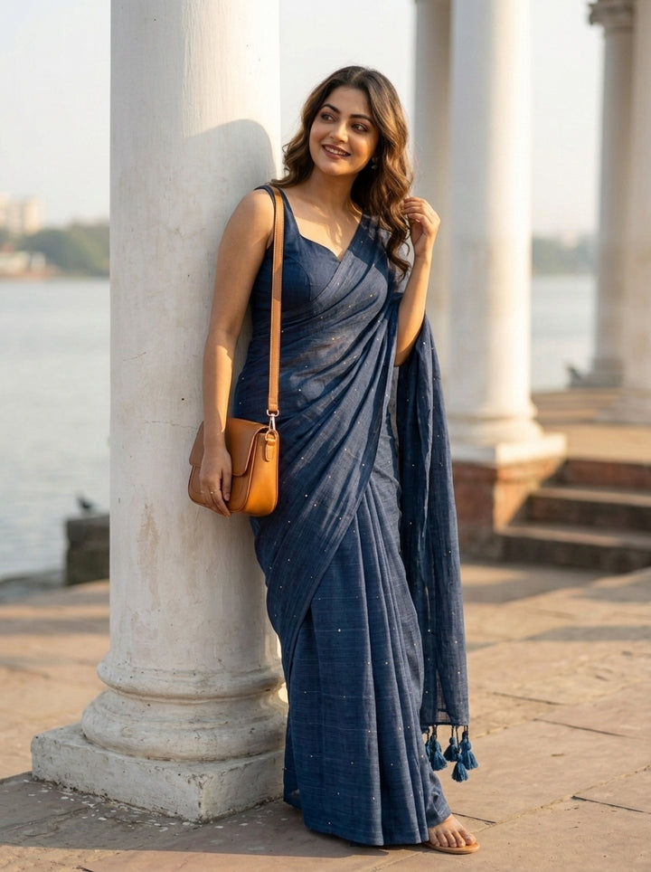 Kumkum Kavya  Khadi Cotton Sequence Saree