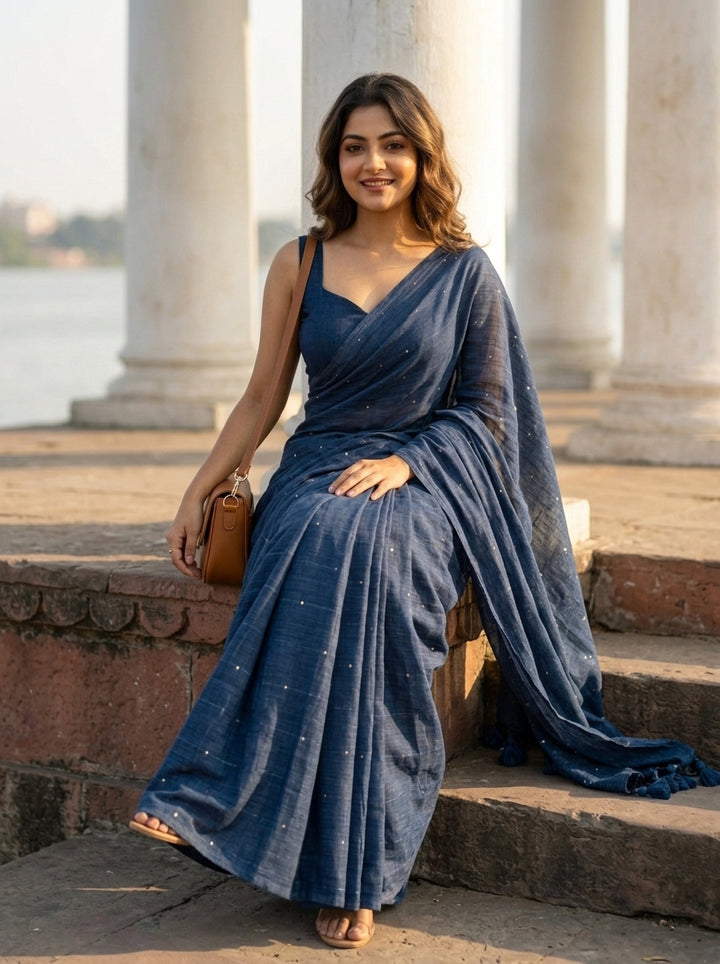 Kumkum Kavya  Khadi Cotton Sequence Saree