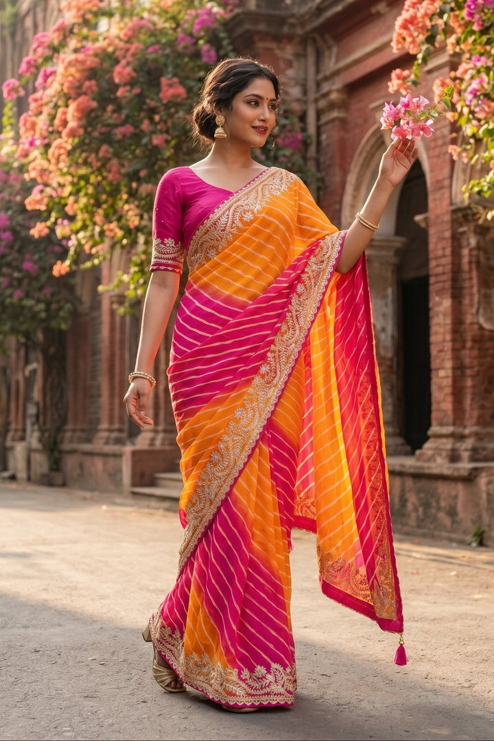 Gulabi Amber Chinnon Silk Saree