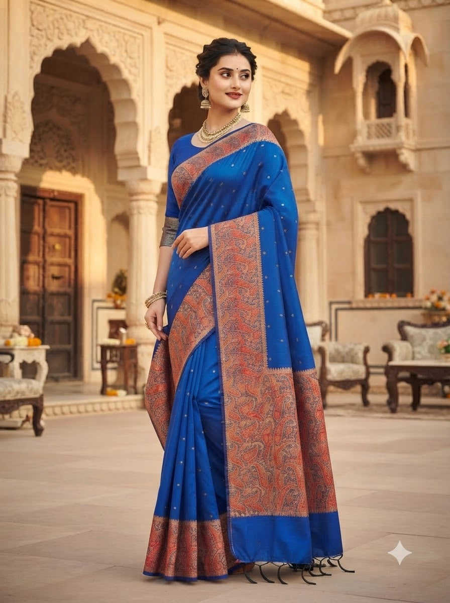 The Sovereign Scarlet Banarasi Muga Katan Silk Saree