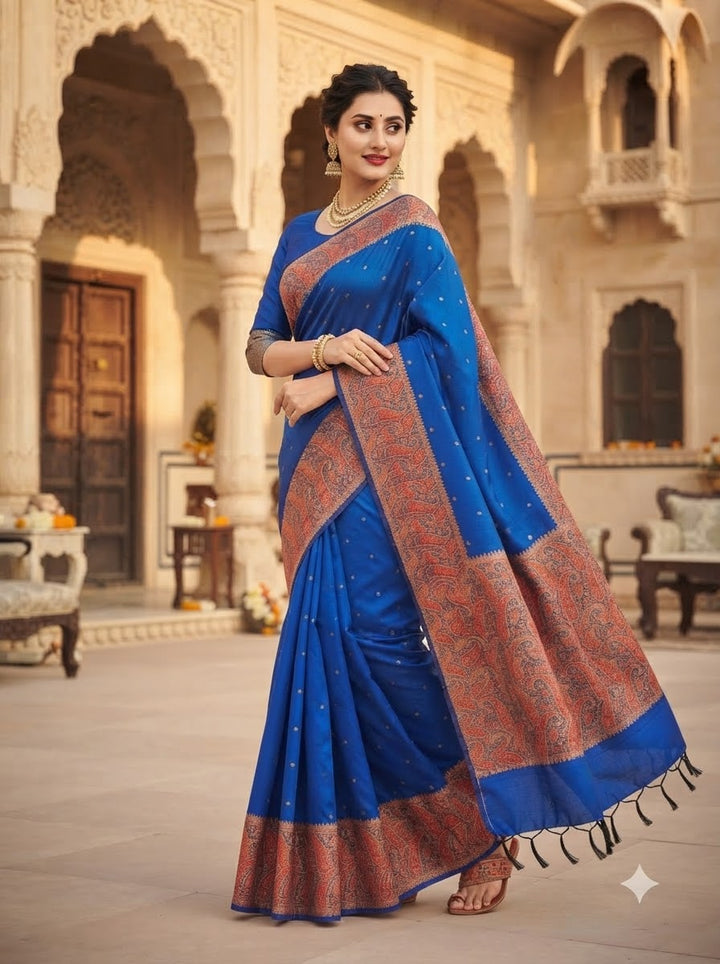 The Sovereign Scarlet Banarasi Muga Katan Silk Saree