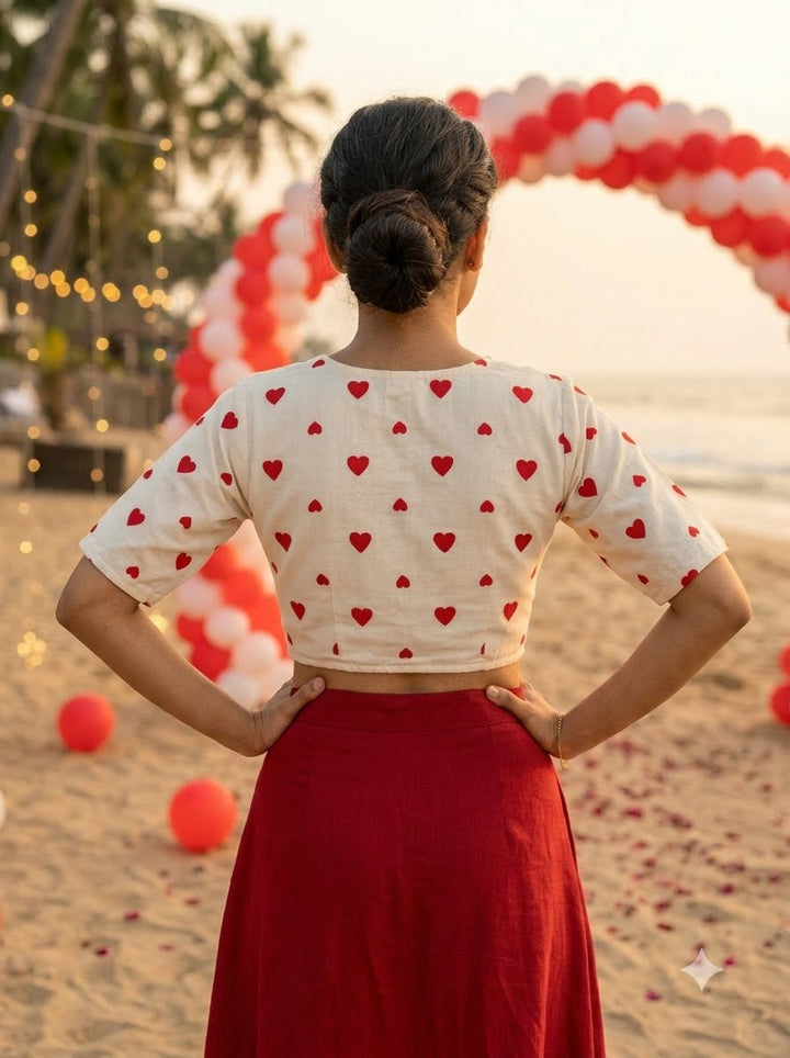 Secret Love Heart Embroidery Designer Blouse