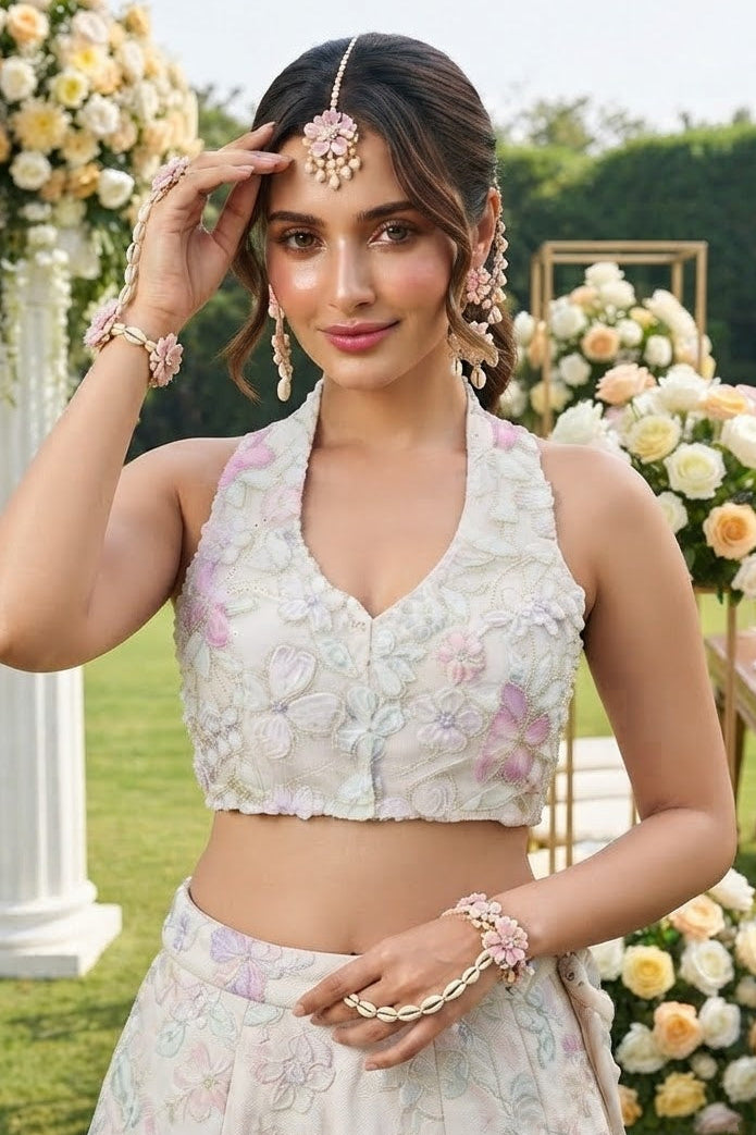 Garden of Pearls Designer Blouse With Ribbon Katdana work
