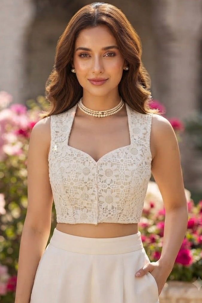 Reverie White Crochet  Blouse