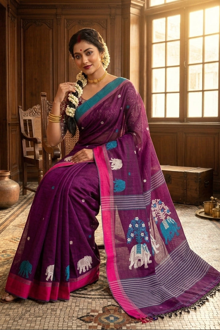 Rangrez Gajini khadi Jamdani Saree