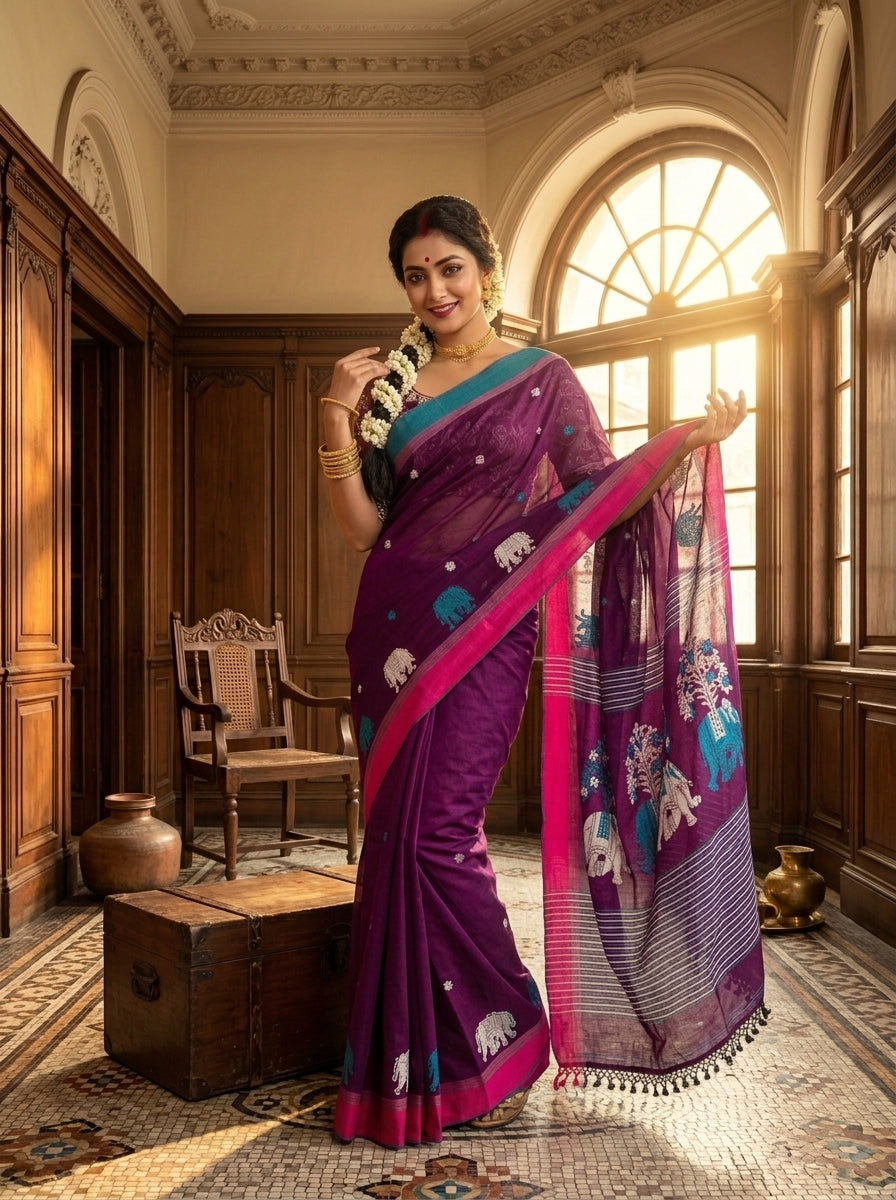 Rangrez Gajini khadi Jamdani Saree