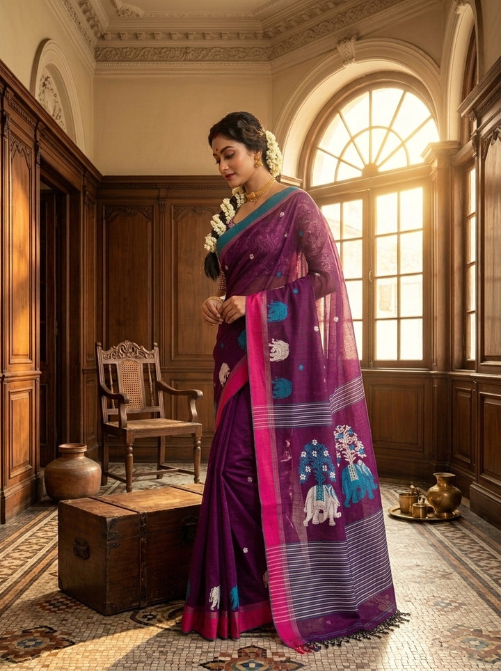 Rangrez Gajini khadi Jamdani Saree
