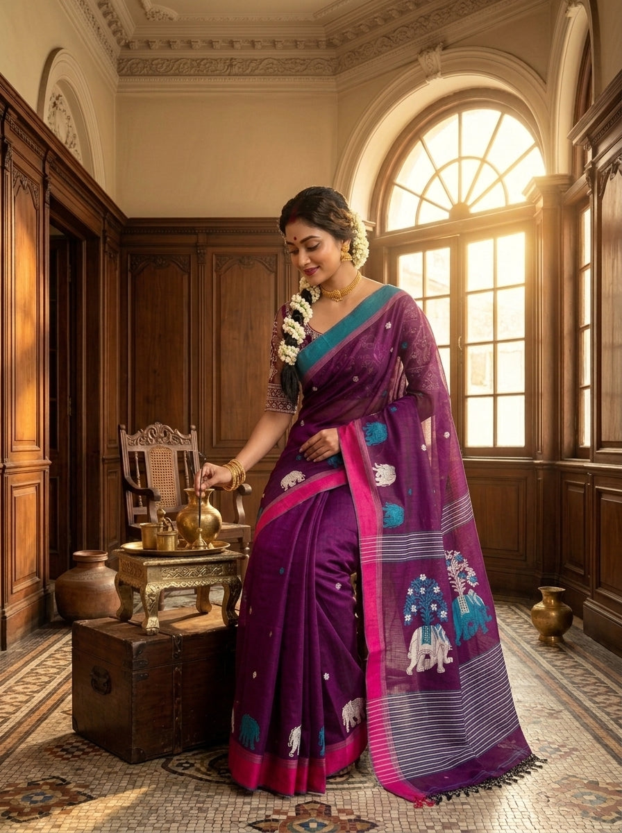 Rangrez Gajini khadi Jamdani Saree