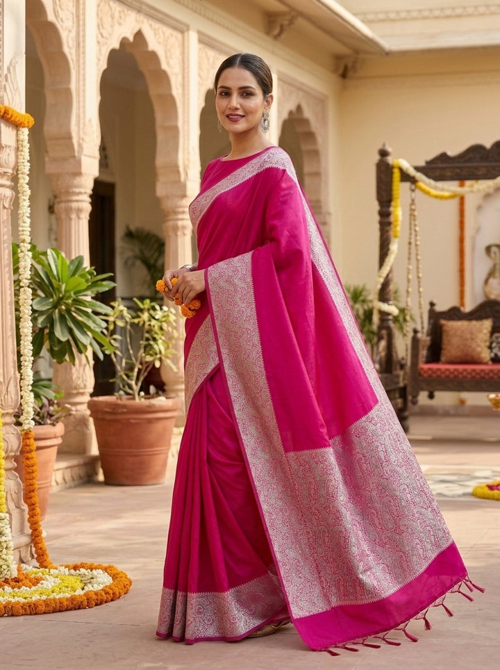 The Sovereign Scarlet Banarasi Semi Katan Silk Saree
