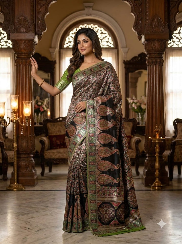 Say Less Pashmina Silk Saree with Kashmiri Work
