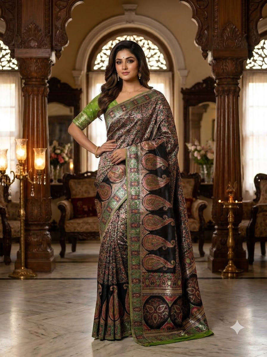 Say Less Pashmina Silk Saree with Kashmiri Work