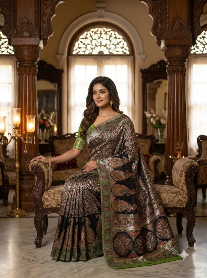 Say Less Pashmina Silk Saree with Kashmiri Work
