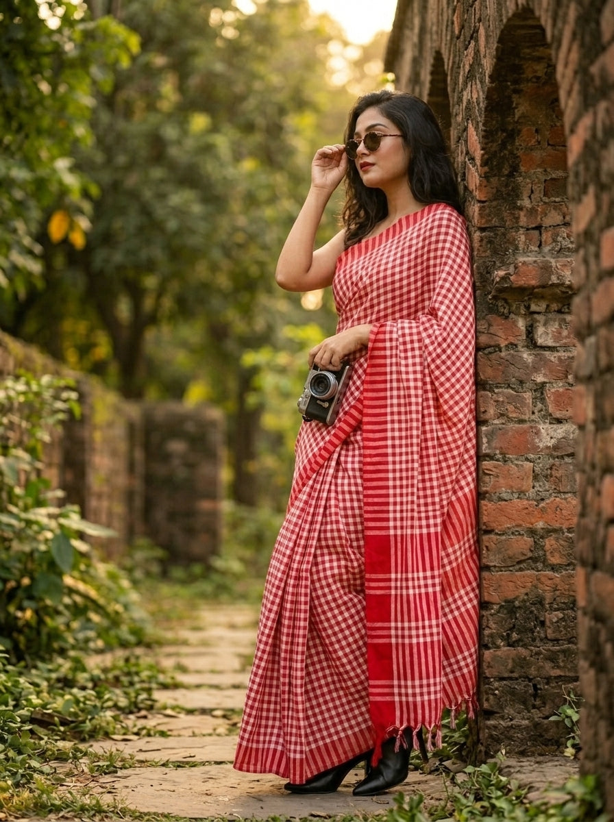 Vermilion Weave  Cotton Saree