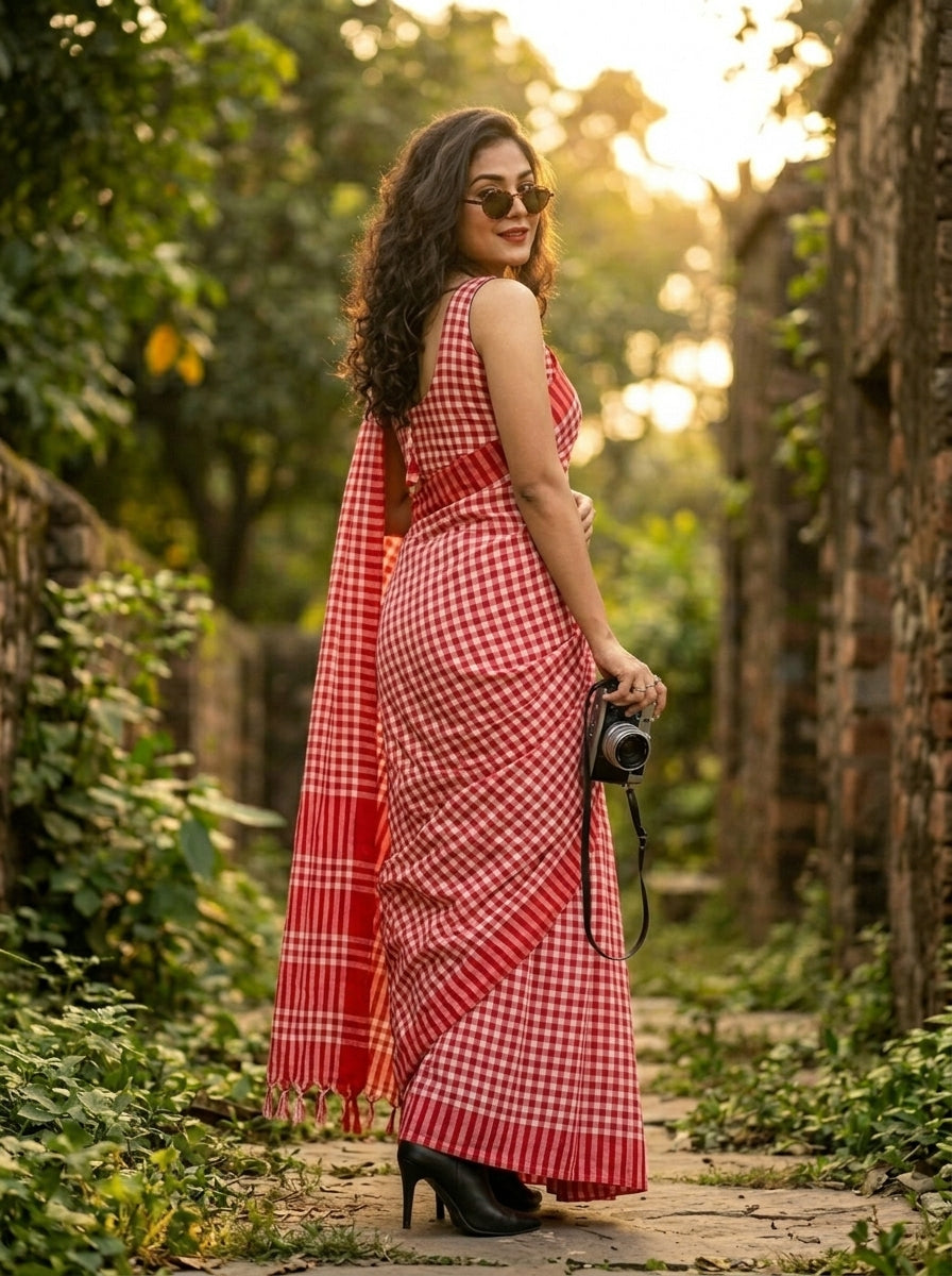 Vermilion Weave  Cotton Saree