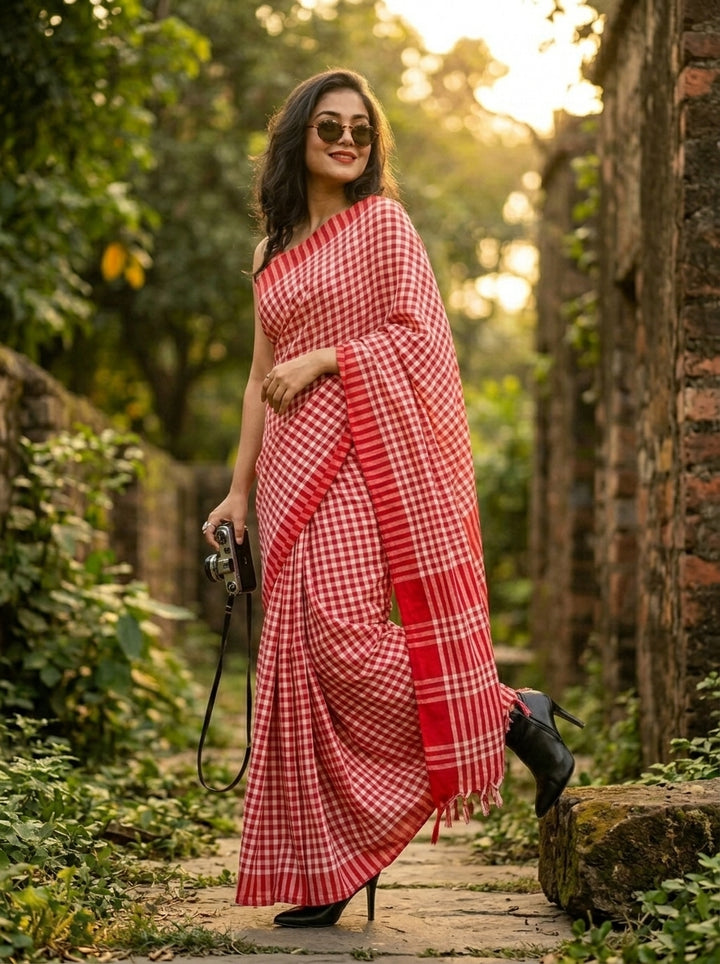 Vermilion Weave  Cotton Saree