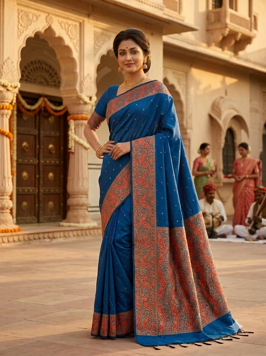 The Sovereign Scarlet Banarasi Muga Katan Silk Saree